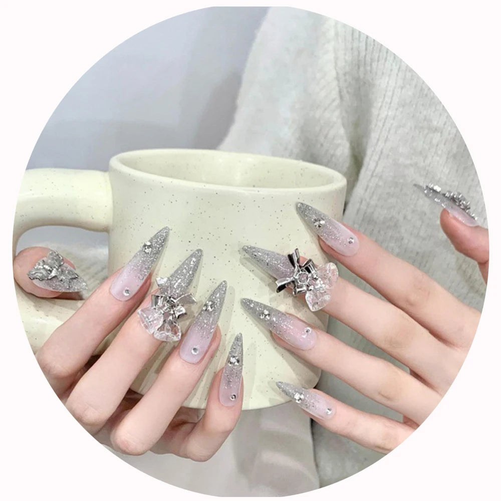 5sets 10Pcs/set Handmade 3D Butterfly Coffin Fake Nails Art Long Detachable Wearing Press on Nails False Nail Bulk Wholesale OEM