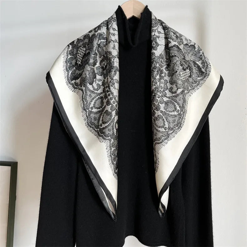 88cm Luxury Brand Twill Silk Scarf Women Bandana Square Scarf Design Kerchief Scarves For Ladies Fashion Shawl Echarpe