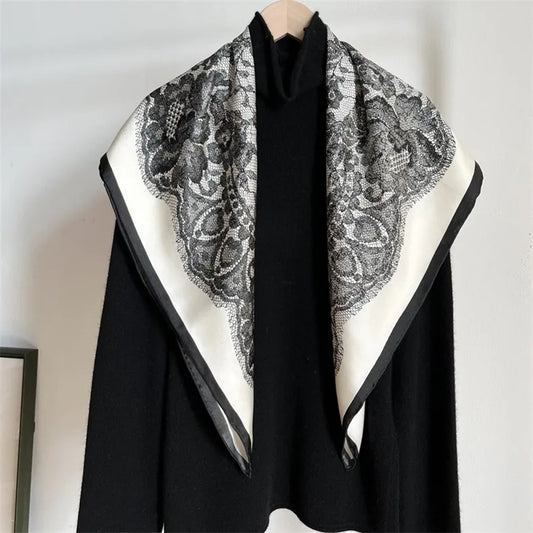 88cm Luxury Brand Twill Silk Scarf Women Bandana Square Scarf Design Kerchief Scarves For Ladies Fashion Shawl Echarpe