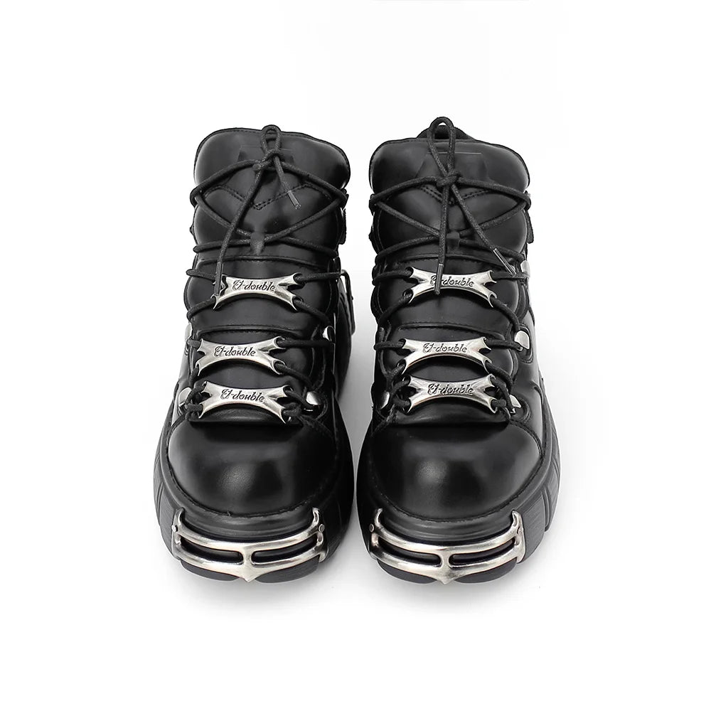 Manufacturer   New Brand Punk Style Women Shoes Lace-up heel height 6CM Platform Shoes Woman Rock Boots Metal Decor Woman Sneakers   boots