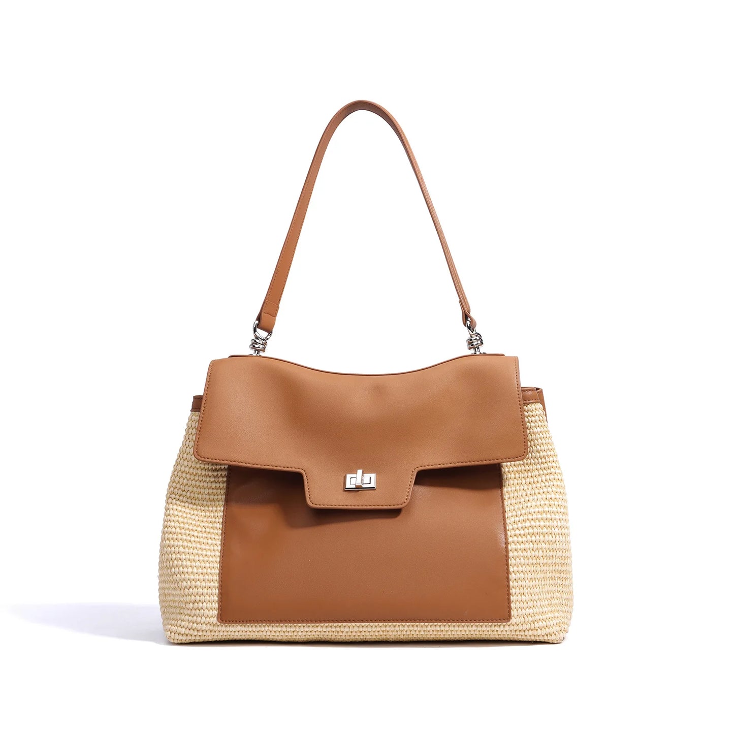 Summer Women's Raffia Woven Tote Bag Split Leather Crossbody Straw Messenger Bag Grass Weaving Shoulder Bag for Ladies New