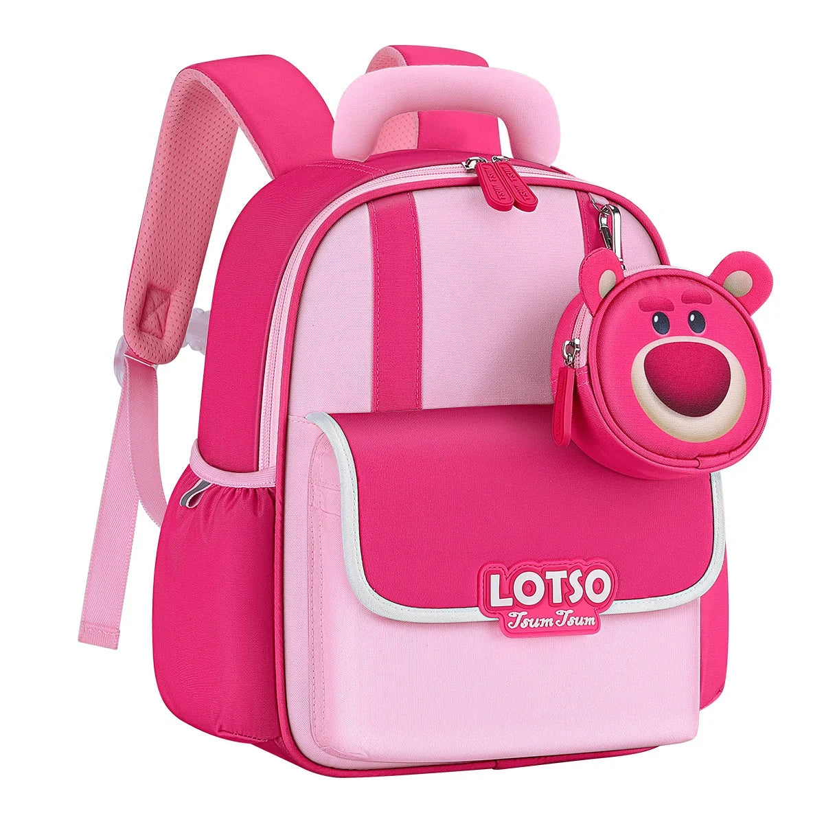 Disney Strawberry Bear Schoolbag, Girls' Kindergarten Backpack, 3-6 Years Old Children'S Plush Design, Detachable Badge Backpack  bag