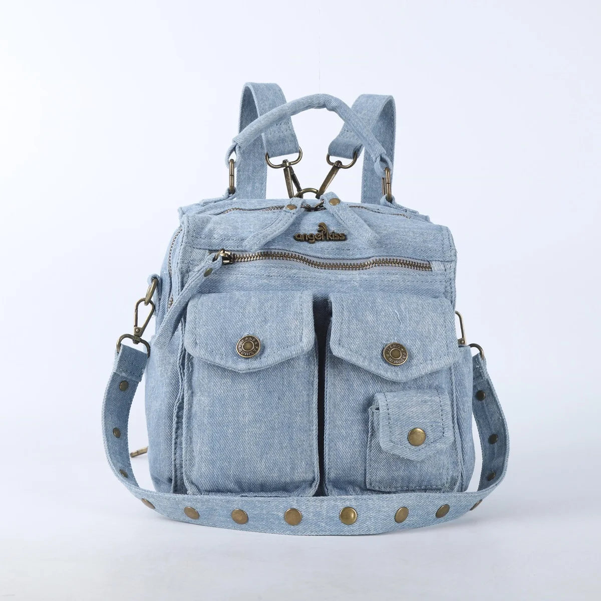 Denim Bag Women Small Backpack Satchel Top-handle Handbag PU Shoulder Bag Dumpling Fashion Multi-pockets Backpack