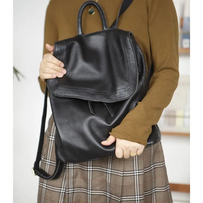 New High Quality Top Layer Cowhide Backpack With Large Capacity Bucket Shape Simple And Casual Versatile Women's Bag Trendy