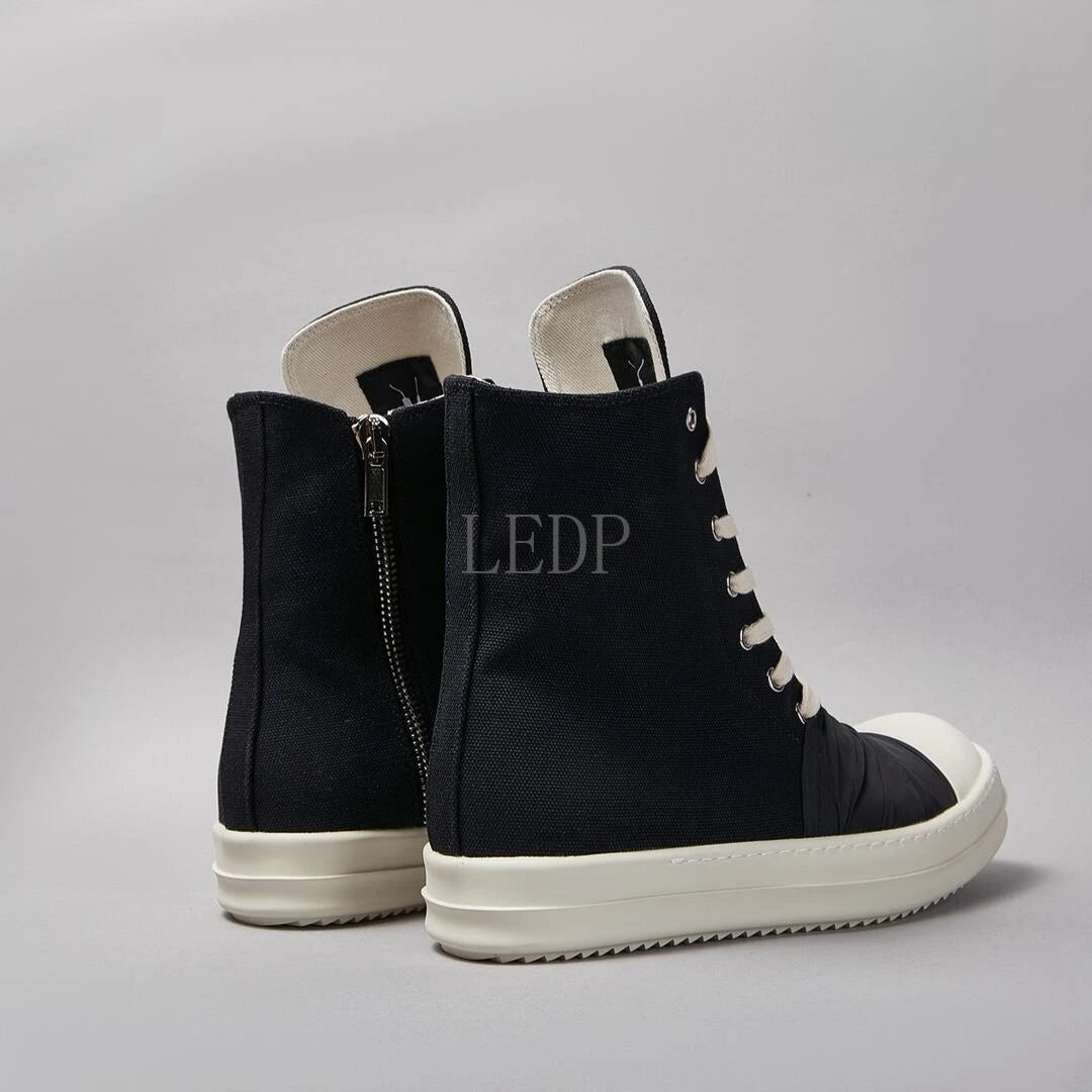 Manufacturer   Brand New Luxury Casual O-wen Shoe Men Retro Style Black Canvas High-top Pleated With Black Cloth Boots Women Owens Flat Sneaker    Sneakers