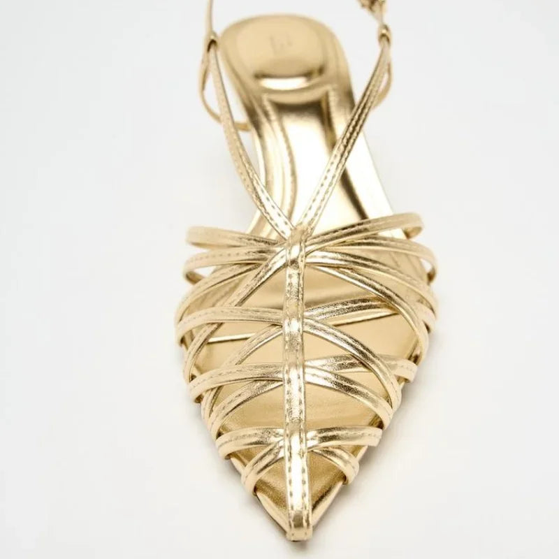 Manufacturer   Luxury Gold Brand Heels Women Fashion Narrow Strap Hollow Thin High Heel Summer Sandals Sexy Pointed Toe Slingbacks Dress Shoes   Pumps