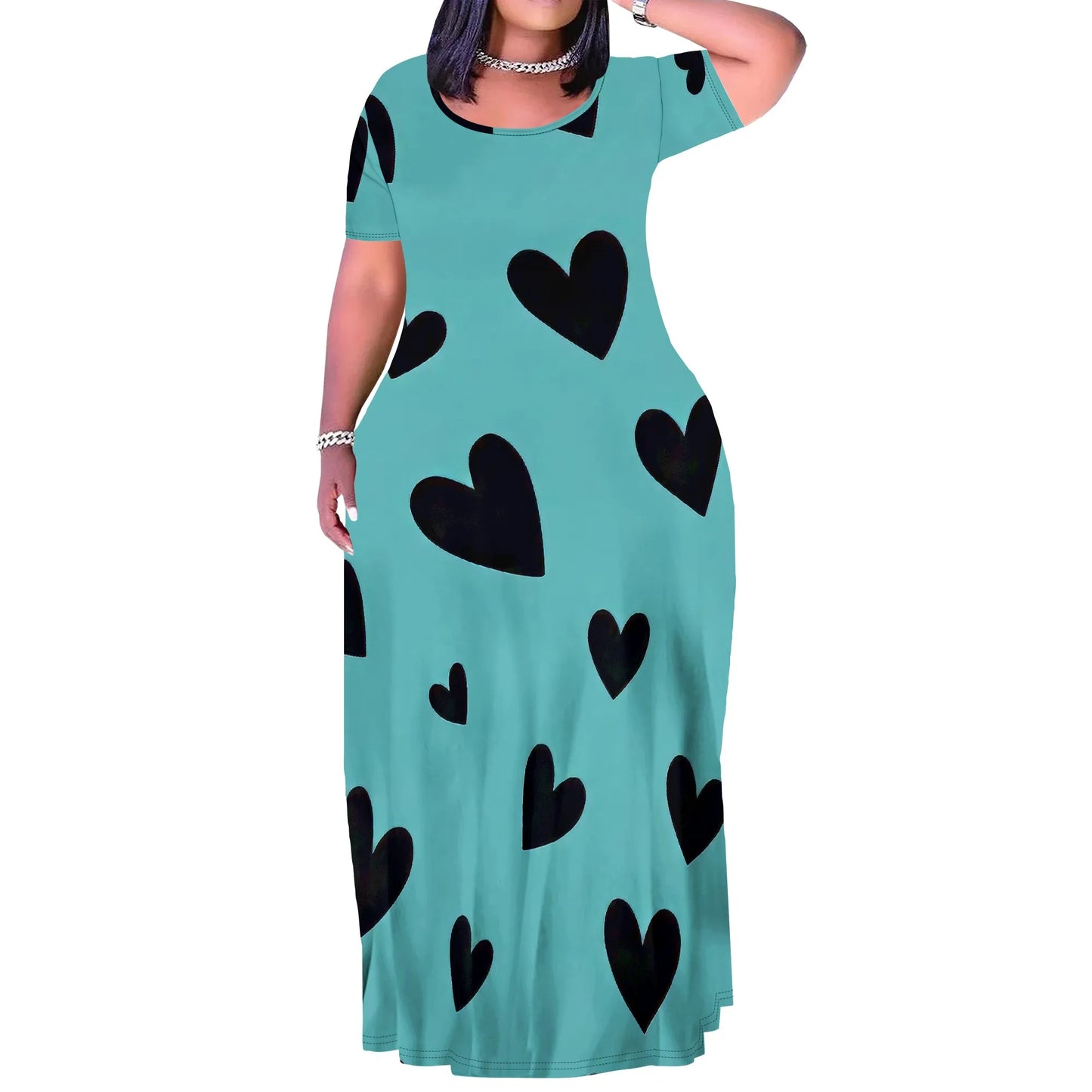 Summer Women's Casual Fashion Printed Boho Sleeveless Plus Size Loose Long Sexy Maxi Flutter Dress with Pockets