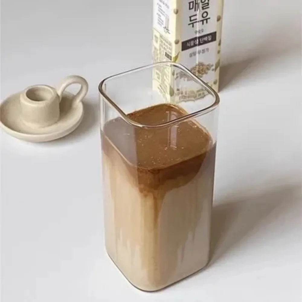 manufacturer  1pcs Square Heat Resistant Coffee Glass Cup With Lid and Straw Transparent Milk Tea Juice Cups Coffee Mug For Home Bar Drinkware   Kitchen gadgets
