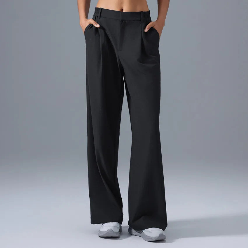 New High Waist Workout Wear Trousers Women Sports Pockets Straight Pants Breathable Loose Casual Athleisure Gym Pants