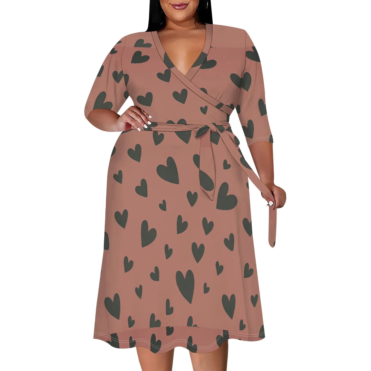 Women's Floral Print Maxi Dresses Summer with Pockets Casual 3/4 Sleeve V-Neck Wrap Tie Waist Long Dress