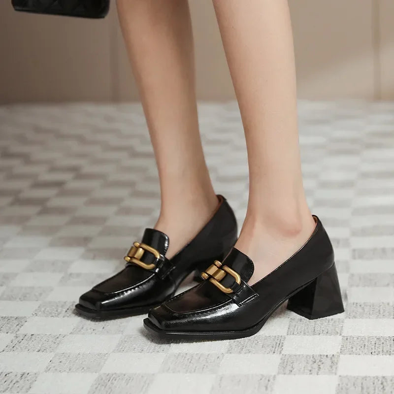 Manufacturer   Square High Heels Loafers Women Autumn Chunky Platform Pumps Woman Slip on Black Jk Uniform Shoes Mary Janes Zapatillas Mujer   Pumps