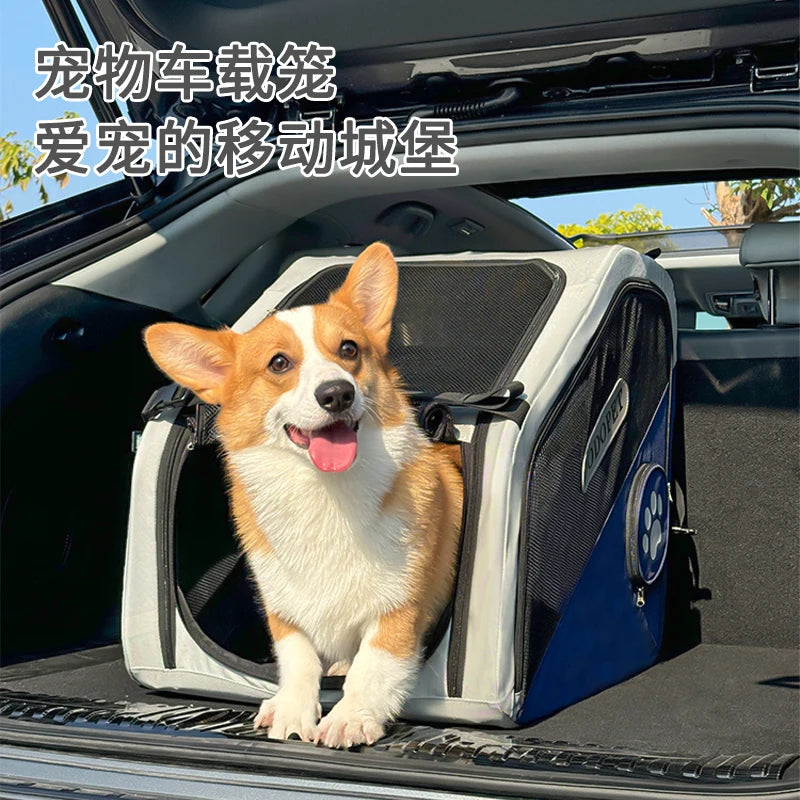 Foldable Car Pet Carrier Crash-Proof Travel Crate for Cats & Dogs Portable Backseat Kennel with Ventilation SUV Trunk Safe House cat toy dog toy