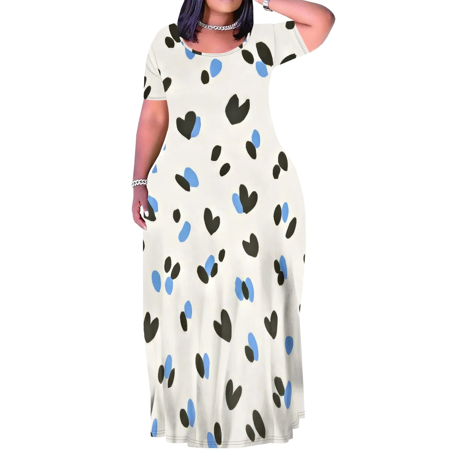 Summer Women's Casual Fashion Printed Boho Sleeveless Plus Size Loose Long Sexy Maxi Flutter Dress with Pockets
