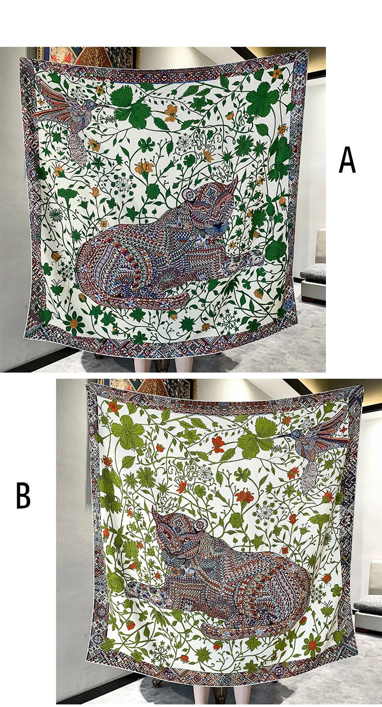 Leopard Print AB Side Silk Wool Scarf Giant Hand Rolled Edges Shawls Wool Herms Rolled Hair Bandana Foulard Big Stole Cape 135cm