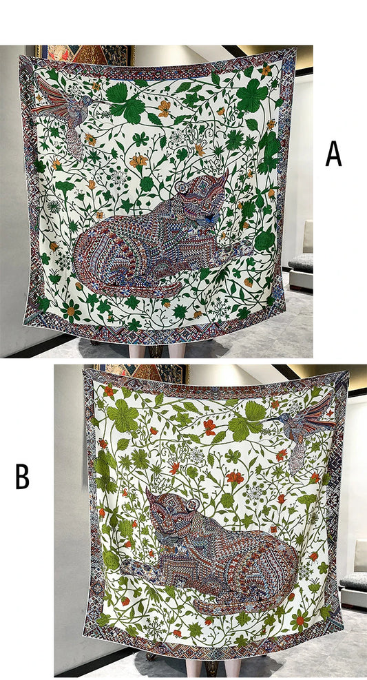 Leopard Print AB Side Silk Wool Scarf Giant Hand Rolled Edges Shawls Wool Herms Rolled Hair Bandana Foulard Big Stole Cape 135cm