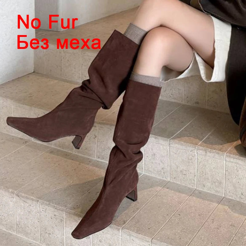 Manufacturer   JOZHAMTA Size 34-43 Women Real Leather Long Boots Fashion High Heels Shoes For Winter Boots Office Lady Daily Dress Shoes   boots