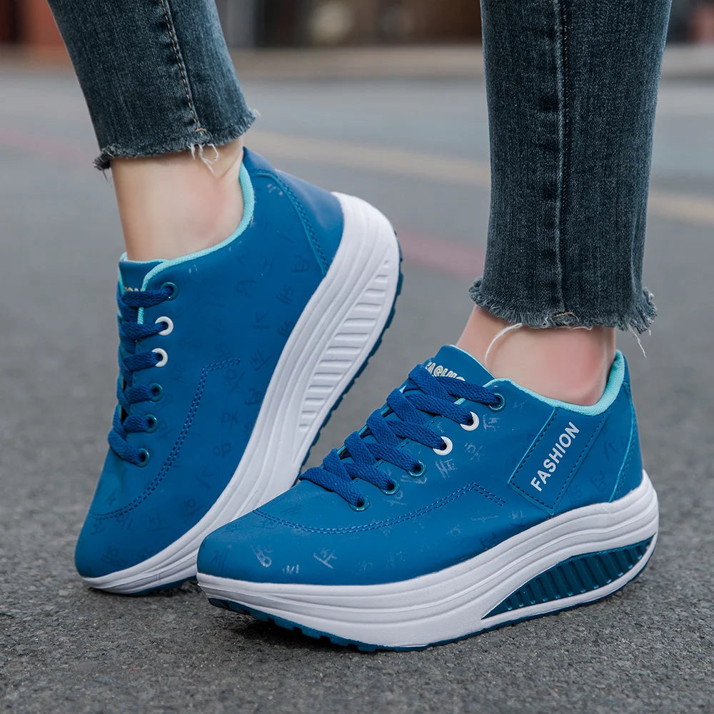 Manufacturer   Ladies Casual Sports Shoes Breathable Comfortable Wedge Heel Thick Sole Sneakers Lace-up shoes    Sneakers