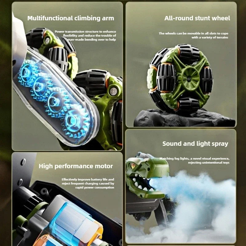 2.4G Children RC Robot Dinosaur Toy 8 Wheels Photoelectric Spray Stunt Action Remote Control Electric Off-road Dogs Kids Gifts