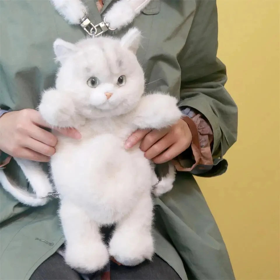 Pure Handmade Simulation Plush Cat Backpack Trendy And Cute Doll Cat Shoulder Bag For Women Exquisite Birthday Gifts For Girl CAT BAG