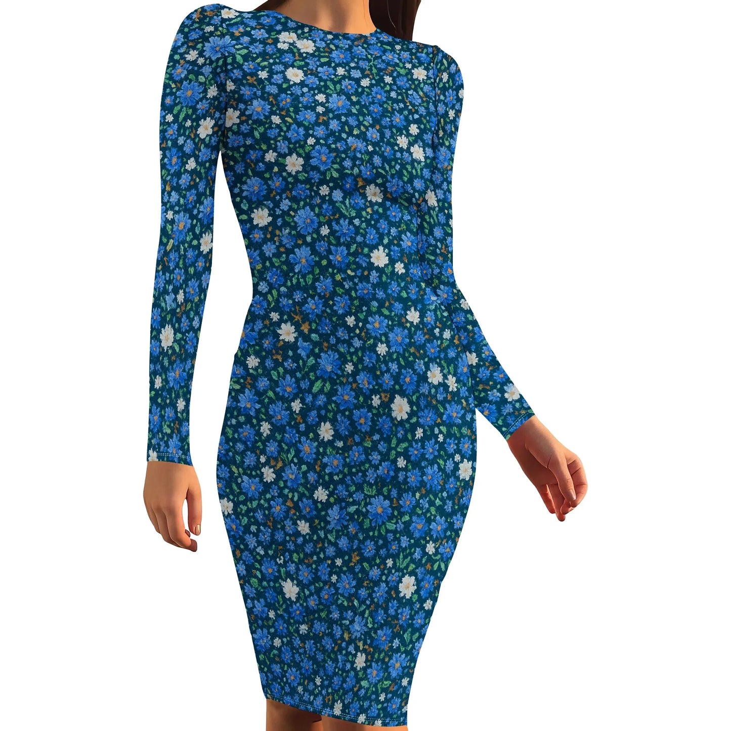 Womens Autumn Dresses Long Sleeve Basic Pencil Smocked Elastic Waist Casual A-Line Sexy Bodycon Mini Dress