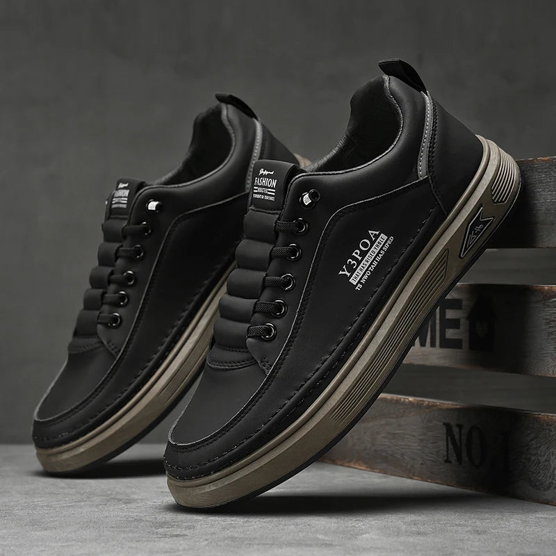 Manufacturer  Cool Men Shoes Leather Casual Sneakers Breathable Walking Slip on Platform Shoes Male Flats Rubber Sole Shoes    Sneakers