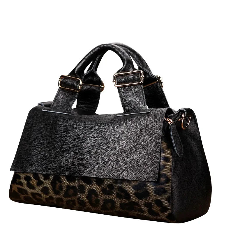 New Fashion Leopard Women Handbags Genuine Leather Shoulder Bags Female Brand Luxury Real Natural Leather Crossbody Bag