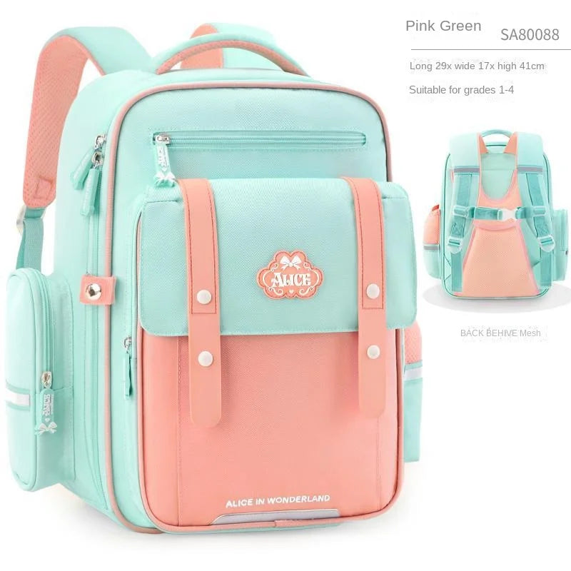 Disney New Girl School Bag Alice Grade 1-4 Primary Student Shoulder Orthopedic Backpack Large Capacity Light Kids Gifts Mochilas