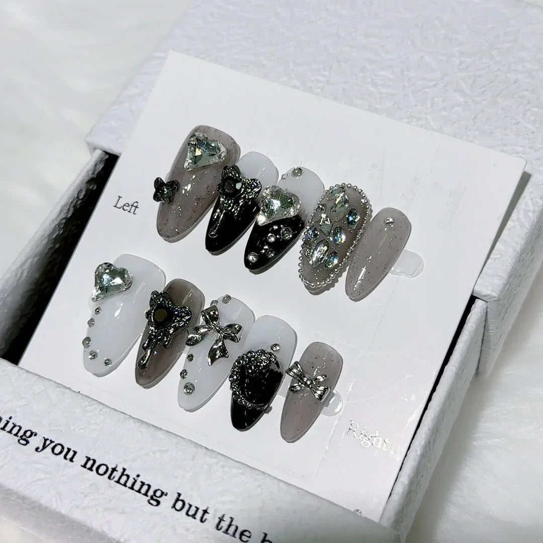 10Pcs Short Almond Handmade Press on Nails Retro Fake Nails Wearable Stick-on Nails False Nail Накладные Ногти Uñas Faux Ongles