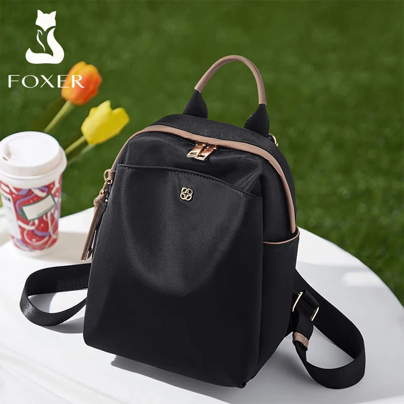 FOXER Small Lady Preppy Style Backpack Girl's High capacity Handbag Casual Fabric School Bag Women's Fashion Travel Shoulder Bag
