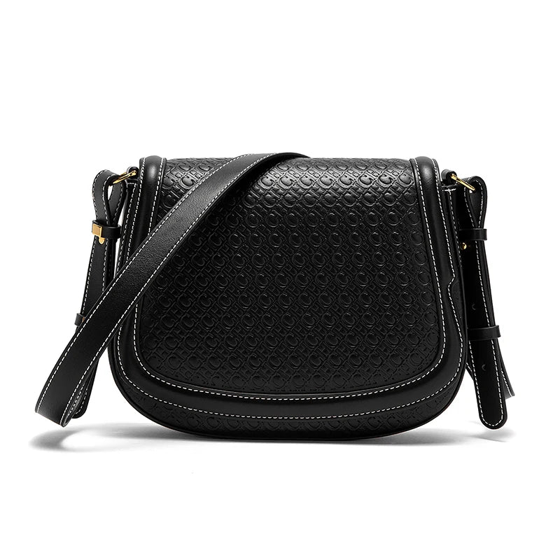 CHCH Women's Saddle Bag New Embossed Flip Small Square Bag Simple Business Women's Crossbody Bag