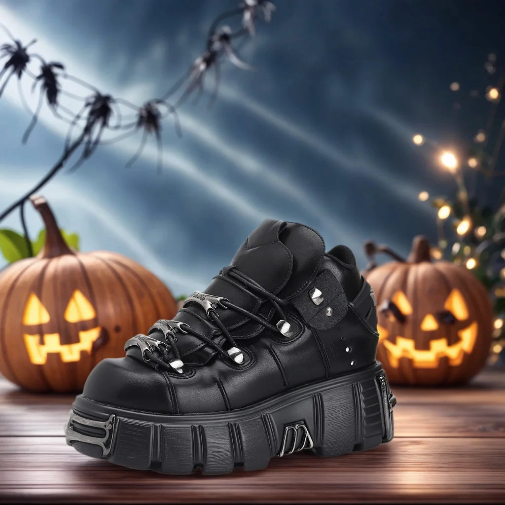 Manufacturer   New Brand Punk Style Women Shoes Lace-up heel height 6CM Platform Shoes Woman Rock Boots Metal Decor Woman Sneakers   boots