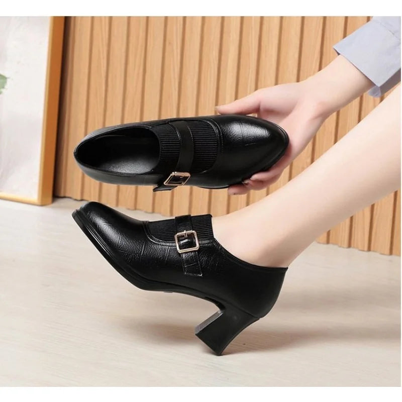 Manufacturer   All-Season Fashion Women’s Pumps – Soft Leather, Deep Vamp, Block Heel, Comfort Fit, Ideal for Office & Daily Wear, Mom Style   Pumps