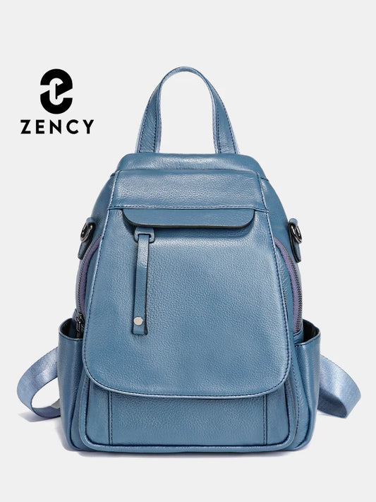 Zency Genuine Leather Women's Fashion Backpack High Quality School Travel Shoulder Bag Satchel Rucksack Multifunctional Pockets