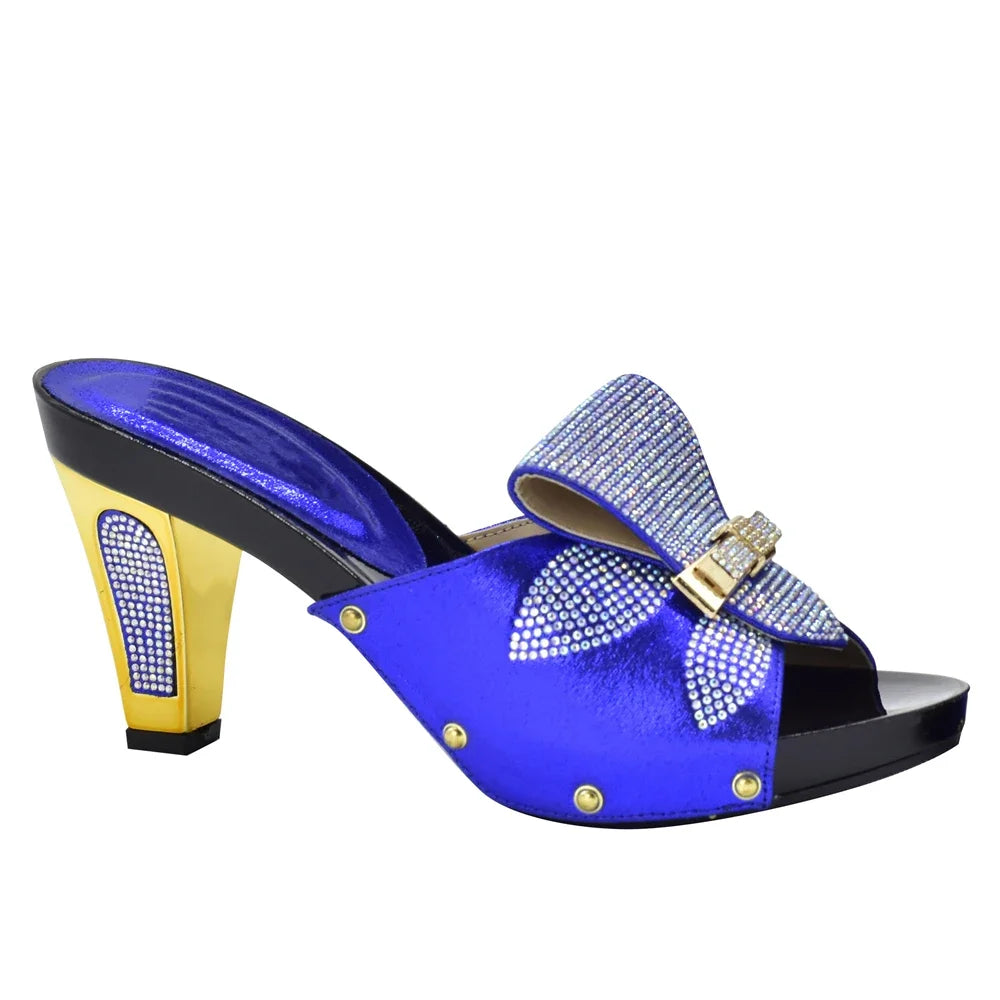 Manufacturer   Gold Color Women Slippers Shoes African Women Wedding Shoes Elegant Italian Woman Shoes with Stone High Heels Woman Summer Pumps   Pumps