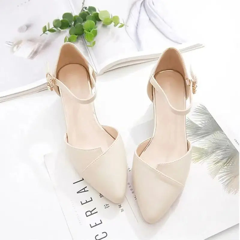 Manufacturer   Ladies Elegant Beige Pointed Toe Thin Strap Cross Buckle Mid Heel Sandals Daily Office Shoes   Pumps