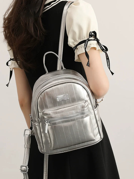 Premium Silver Backpack College Student's School Backpack Student's School Shoulder Bag Multi-Function Travel Bags Girls