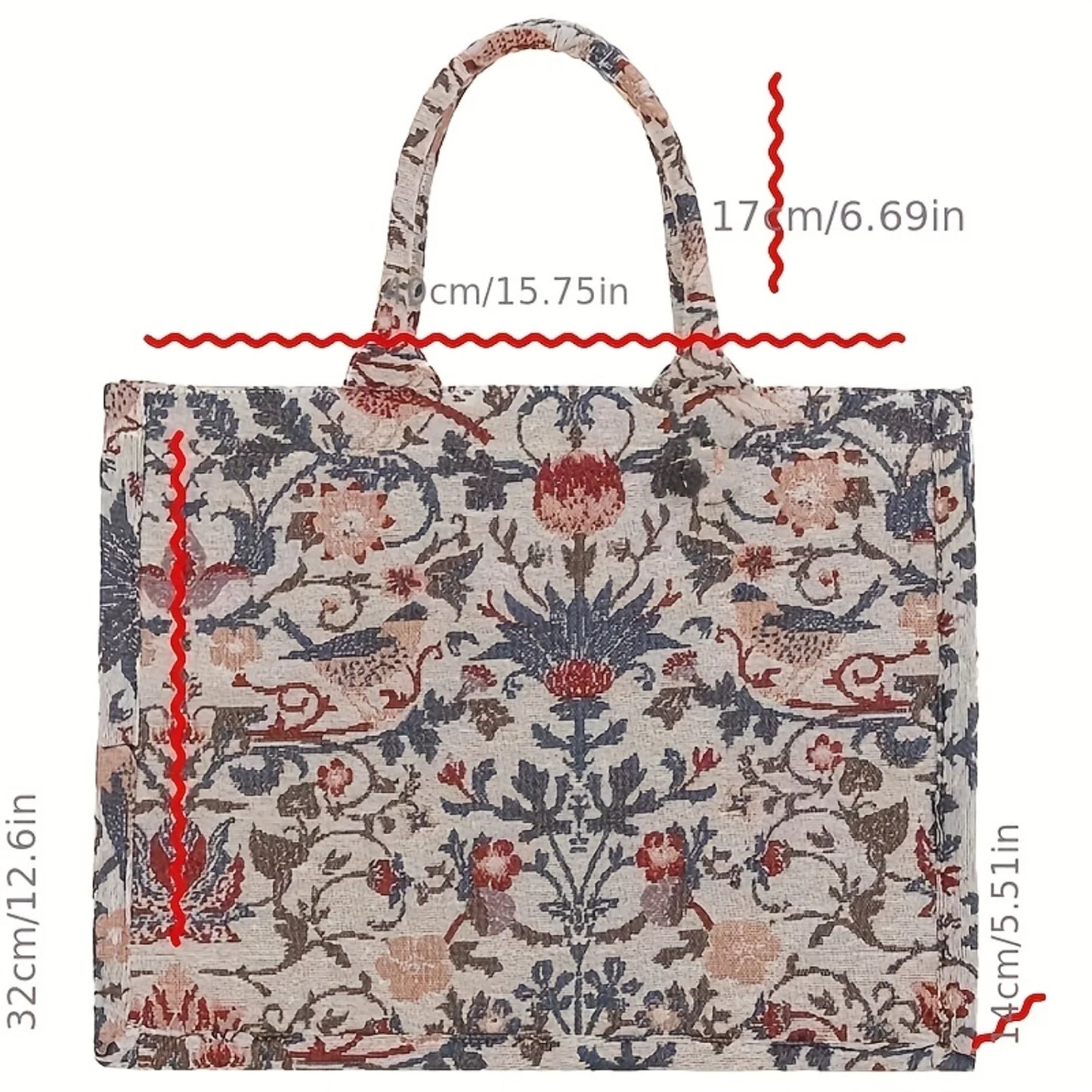 Vintage Tote Bag, All Over Floral Pattern Satchel Abg, Large Capacity Shoulder Bag