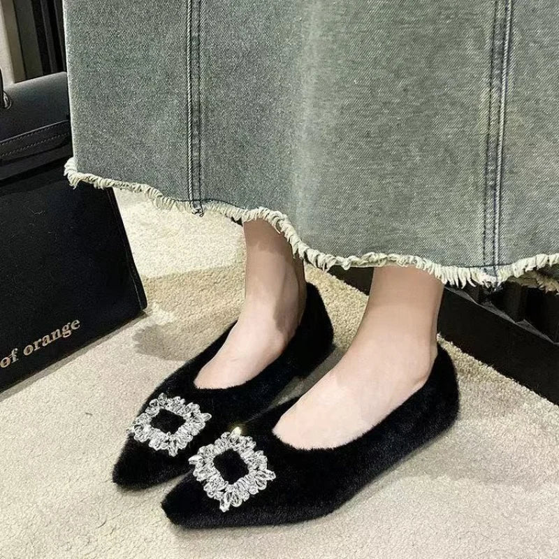 Manufacturer   Winter Elegant Pointed and Plush Sexy Low Heel Casual Shoes Fashionable Hot Selling New Comfortable Plus Size Women's Shoes   Pumps