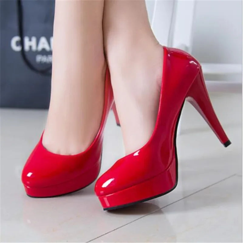 Manufacturer   Women Pumps Fashion Classic Patent Leather High Heels Shoes Nud Head Paltform Wedding Women Dress Shoes Plus Size 34-42   Pumps