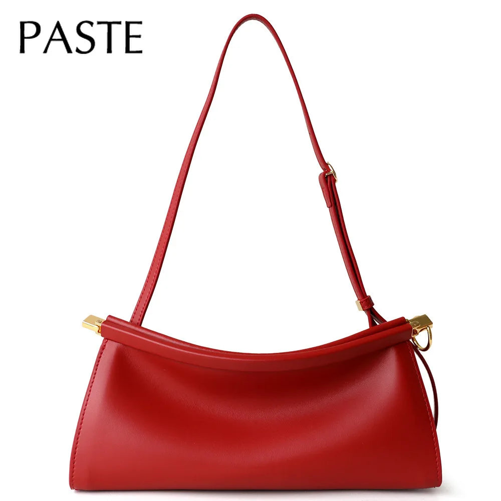 Euro French Niche Design Cowhide Clip Bag Plain Cowhide Leather Women Armpit Shoulder Bag Stylish Party Formal Occasions Handbag