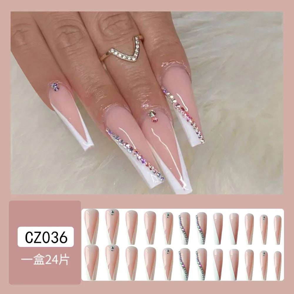 24Pcs Halloween Black Ghost Long Ballet False Nails Wearable French Ballerina Fake Nails Press On Full Cover Manicure Nail Tips