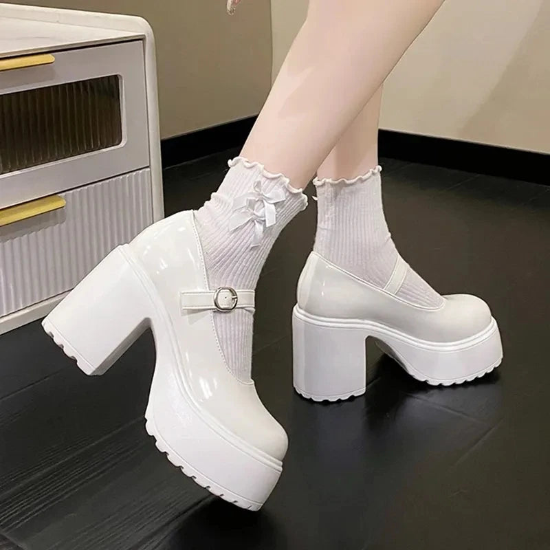 Manufacturer   Black Super High Heels Mary Jane Shoes Women  Goth Chunky Platform Pumps Woman Plus Size Ankle Buckle Party Lolita Shoes 42   Pumps