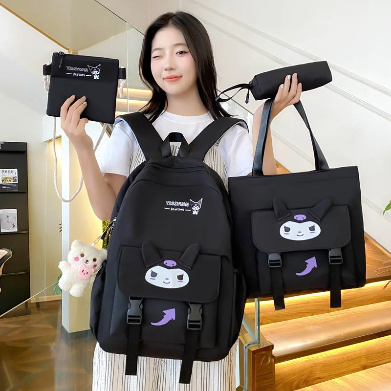 Sanrioed Cinnamoroll Kuromi Cute Kid Backpack Kawaii Cartoon 4Pcs Multifunctional School Bag school backpack Pencil Case Set