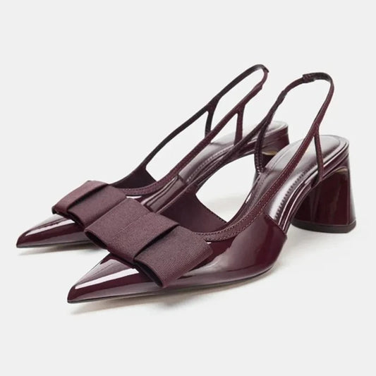 Manufacturer   Sexy Burgundy Patent Leather Pointed Toe Pumps Women Fashion Bow Slingback Brand Designer Shoes Elegant Cozy Banquet Dress Shoes   Pumps