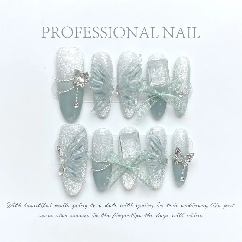 5set Fake Nails Art almond ballet detachable shining butterfly wearing press on nails handmade false nails Bulk Wholesale/Custom