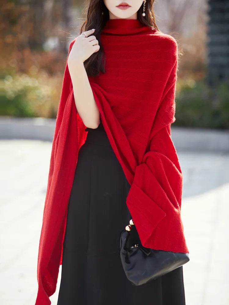 Spring and Autumn Trend 100% Pure Wool Shawl Women's Coat Multi-Functional Scarf Wool Knitted Cardigan Super Versatile Sweater