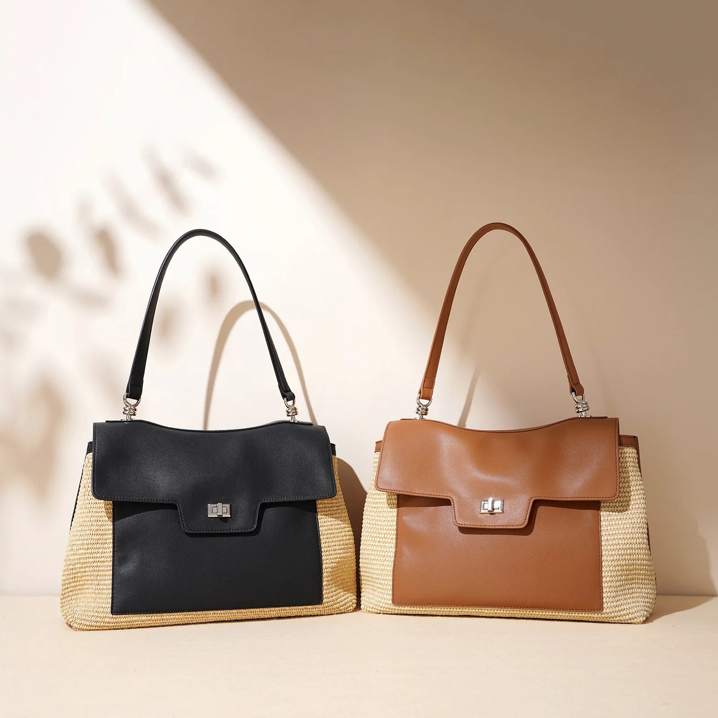 Summer Women's Raffia Woven Tote Bag Split Leather Crossbody Straw Messenger Bag Grass Weaving Shoulder Bag for Ladies New