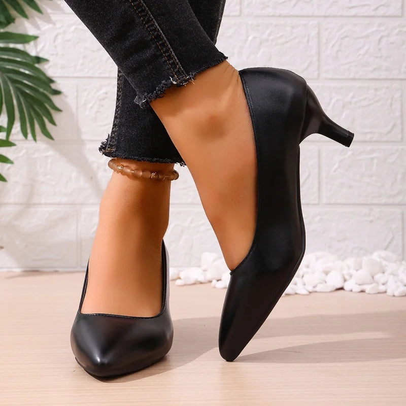 Manufacturer   Women's Black Pointed Toe Slim Heel Pumps | Professional Formal Shoes for Flight Attendants & Business Professionals   Pumps