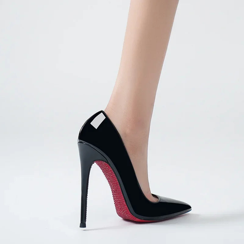 Manufacturer   Red Bottom High Heels Women's Thin Heel Summer New Sexy Black Patent Leather Soft Bottom Pointed Toe Single Shoes   Pumps