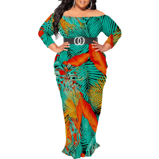 Maxi Dress for Women V Neck Casual 3/4 Sleeve Wrap Sexy Long Dresses Floral with Belt